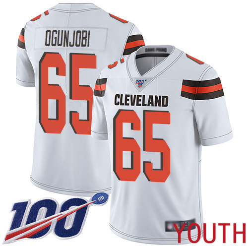 Cleveland Browns Larry Ogunjobi Youth White Limited Jersey #65 NFL Football Road 100th Season Vapor Untouchable